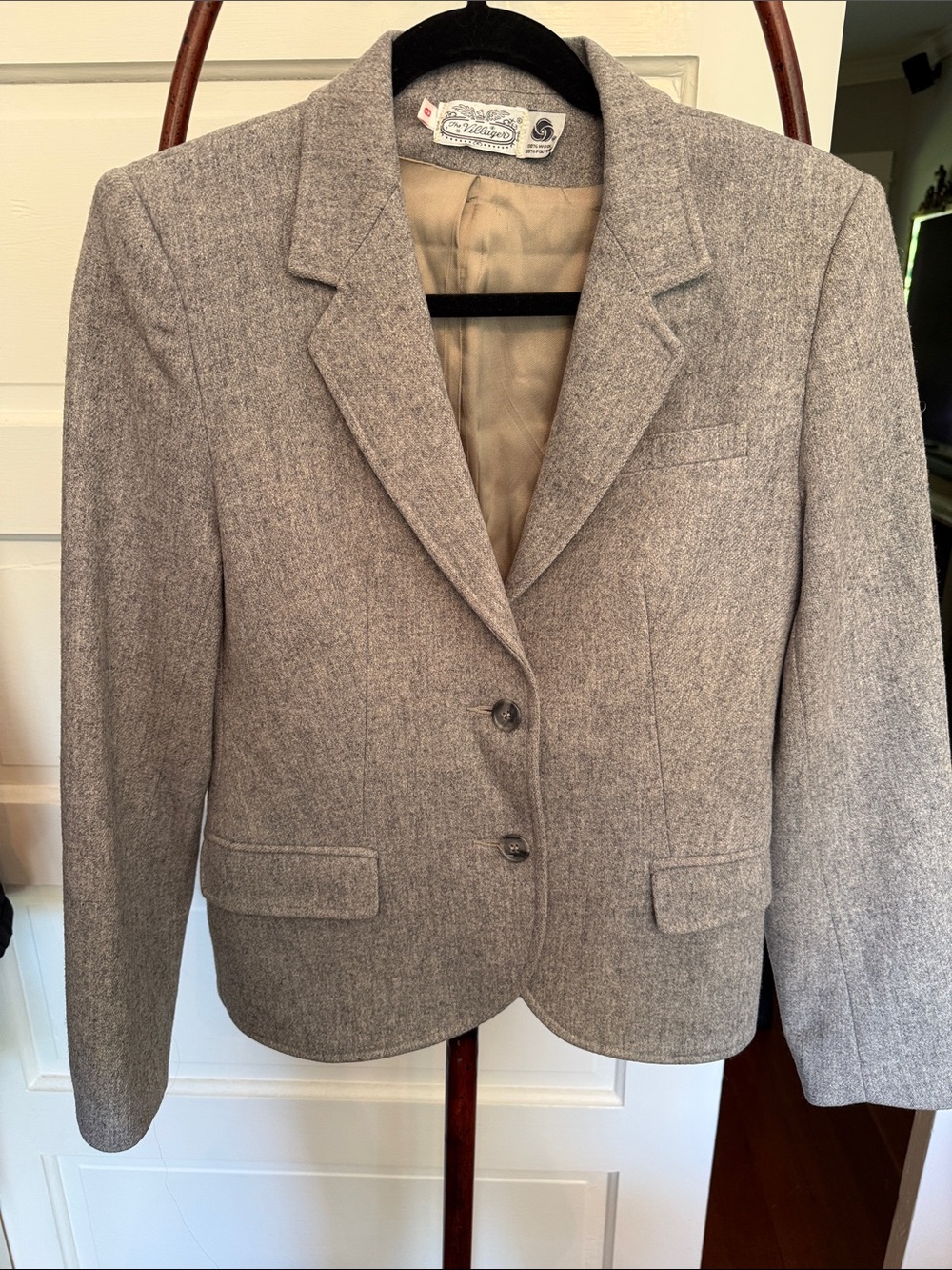 Vintage Wool Blazer Women’s 8 Gray Tailored Academia Equestrian Preppy